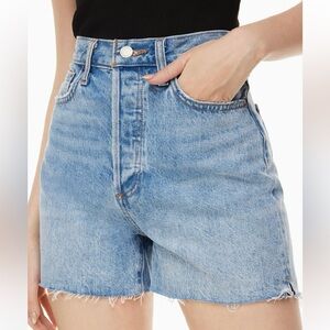 Aritzia Denim Forum The Yoko Hi-Rise Mid Thigh Buttonfly Blue Denim Shorts 29